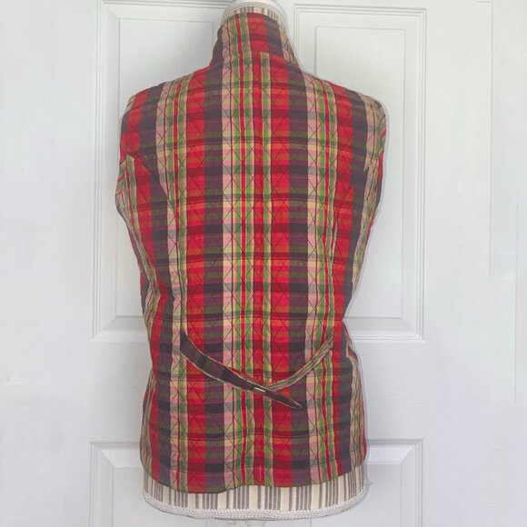 Christopher & Banks Plaid Quilted Vest Womens Small Snap front Pockets Holiday - Picture 3 of 8
